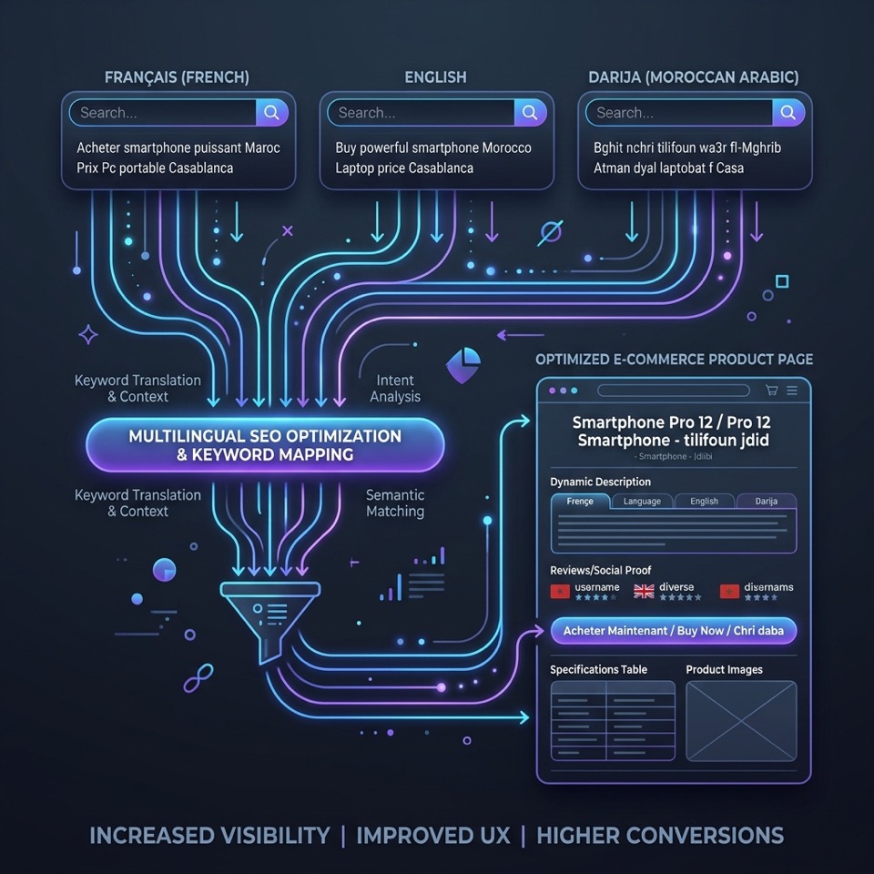 Multilingual SEO keyword mapping flow for Moroccan e-commerce